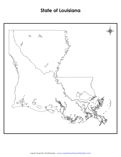 Maps - Louisiana Map (No Bordering States) (Printable PDF Worksheet)
