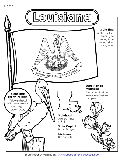 Symbols - Louisiana State Symbols Coloring Page (Printable PDF Worksheet)