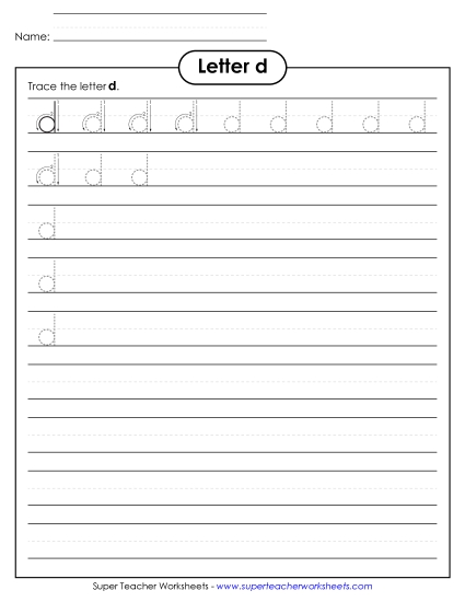 Trace and Print - Lowercase d (Smaller Font Size) (Printable PDF Worksheet)