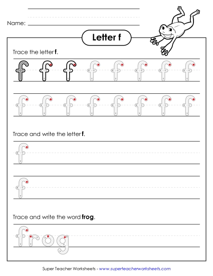 Trace and Print - Lowercase f (Outlined Letters) (Printable PDF Worksheet)