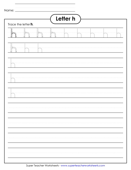 Trace and Print - Lowercase h (Smaller Font Size) (Printable PDF Worksheet)