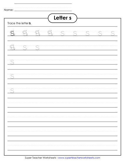 Trace and Print - Lowercase s (Smaller Font Size) (Printable PDF Worksheet)