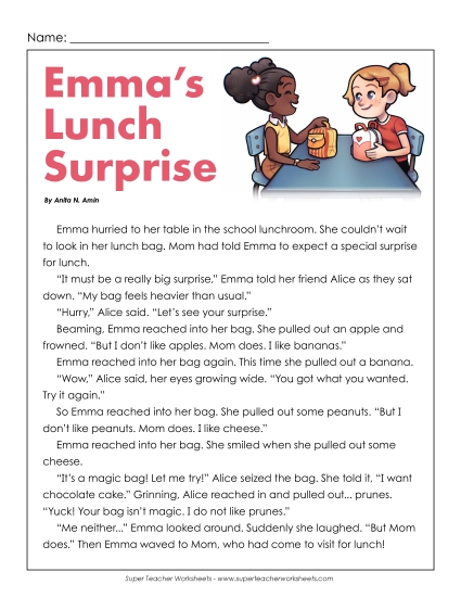 Fiction Stories - Lunchbox Surprise (Fiction) (Printable PDF Worksheet)
