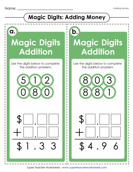 Task Cards and Math Games - Magic Digits Game (Printable PDF Worksheet)