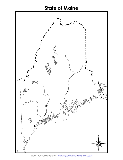 Maps - Maine Map (Blank Cities) (Printable PDF Worksheet)