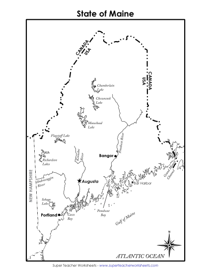 Maps - Maine Map (Labeled) (Printable PDF Worksheet)