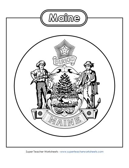 Flags & Seals - Maine State Seal (Black & White) (Printable PDF Worksheet)