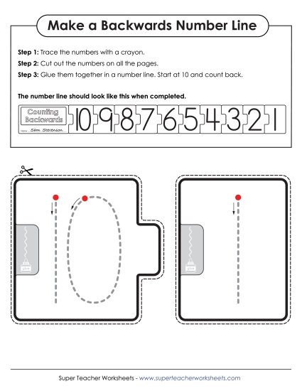 Count Back from 10 - Make a Reverse Number Line (10 to 1) (Printable PDF Worksheet)