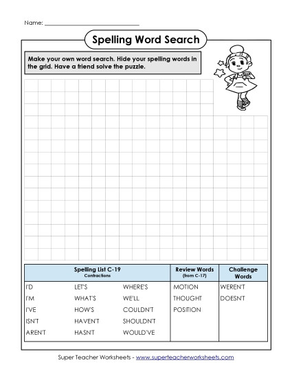 Worksheets - Make-a-Search (C-19) (Printable PDF Worksheet)