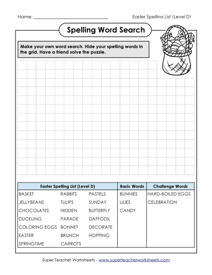 Worksheets - Make-a-Search (D-Easter)  (Printable PDF Worksheet)
