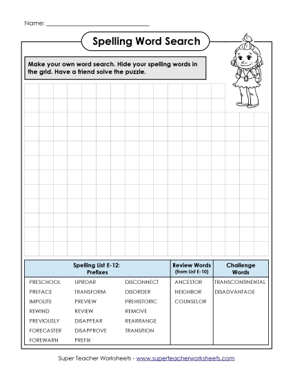 Printable Worksheets - Make-a-Search (E-12) (Printable PDF Worksheet)
