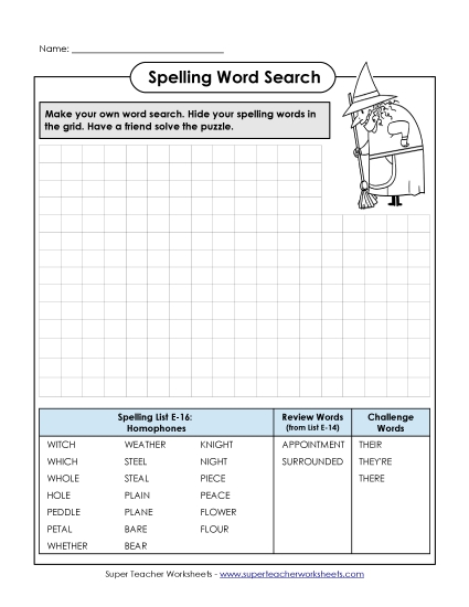 Printable Worksheets - Make-a-Search (E-16) (Printable PDF Worksheet)