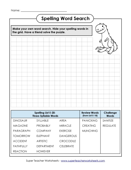 Printable Worksheets - Make-a-Search (E-20) (Printable PDF Worksheet)