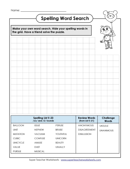 Printable Worksheets - Make-a-Search (E-23) (Printable PDF Worksheet)