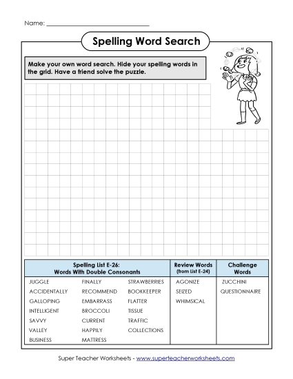 Printable Worksheets - Make-a-Search (E-26) (Printable PDF Worksheet)