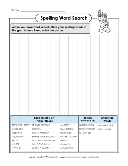 Printable Worksheets - Make-a-Search (E-27)  (Printable PDF Worksheet)