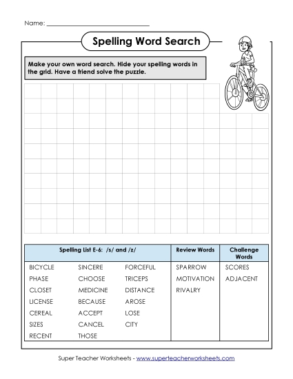 Printable Worksheets - Make-a-Search (E-6) (Printable PDF Worksheet)