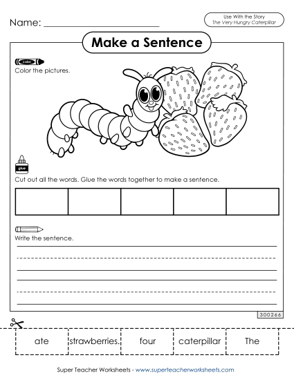 Cut-and-Glue Activities - Make a Sentence (Strawberries) (Printable PDF Worksheet)