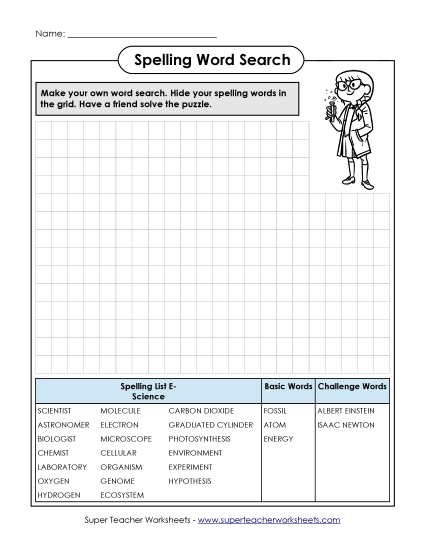Worksheets and Activities - Make a Word Search (Printable PDF Worksheet)