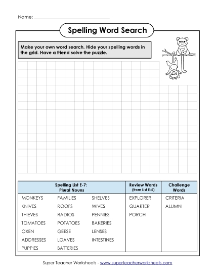 Printable Worksheets - Make a Word Search (E-7) (Printable PDF Worksheet)