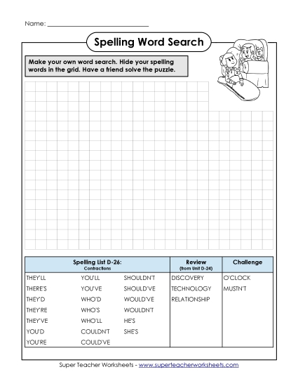 Worksheets - Make Your Own Word Search (D-26)  (Printable PDF Worksheet)