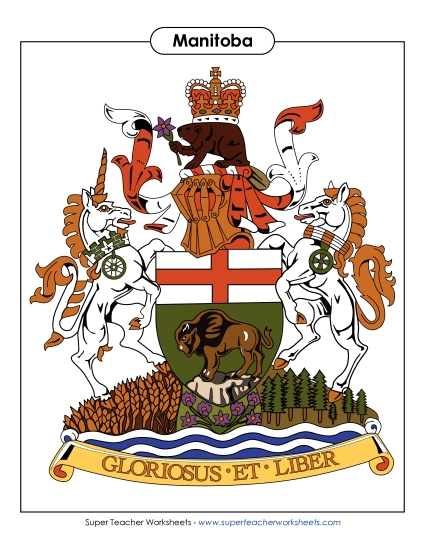 Flag and Coat of Arms - Manitoba Coat of Arms (Full Colour) (Printable PDF Worksheet)