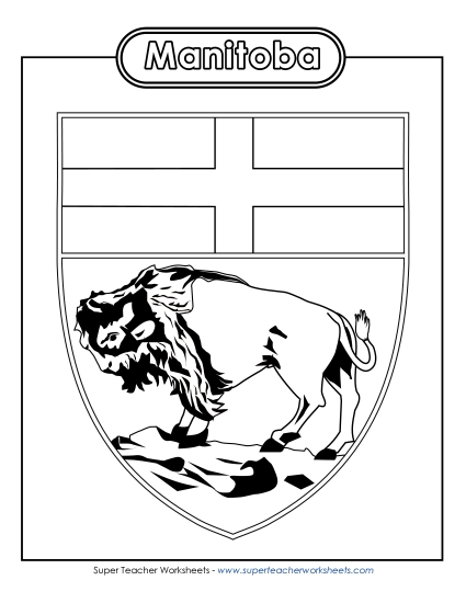 Flag and Coat of Arms - Manitoba Escutcheon (Black & White) (Printable PDF Worksheet)