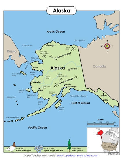 Maps - Map of Alaska (Printable PDF Worksheet)