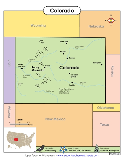 Maps - Map of Colorado (Printable PDF Worksheet)