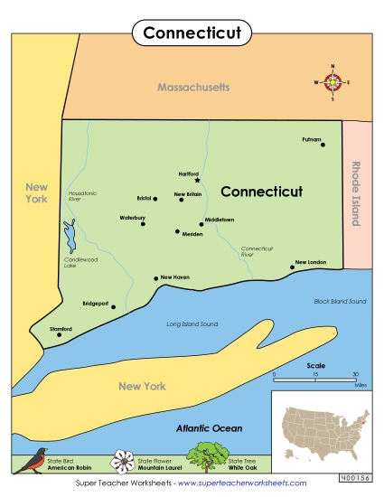 Maps - Map of Connecticut (Printable PDF Worksheet)