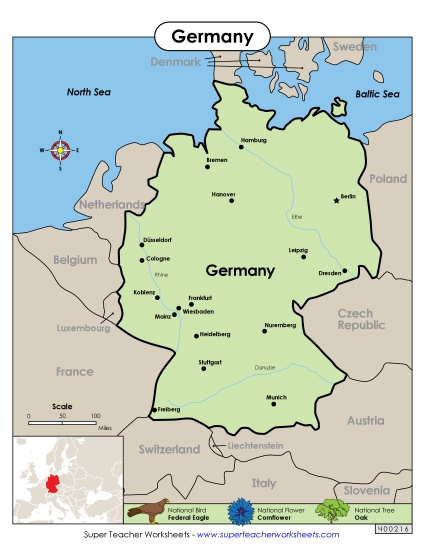 Maps - Map of Germany (Printable PDF Worksheet)