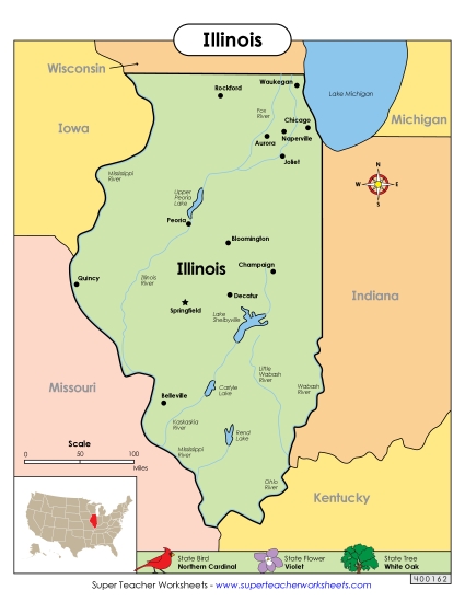 Maps - Map of Illinois (Printable PDF Worksheet)