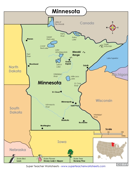 Maps - Map of Minnesota (Printable PDF Worksheet)