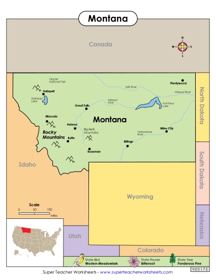 Maps - Map of Montana (Printable PDF Worksheet)