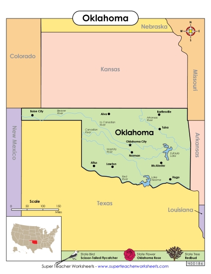 Maps - Map of Oklahoma (Printable PDF Worksheet)