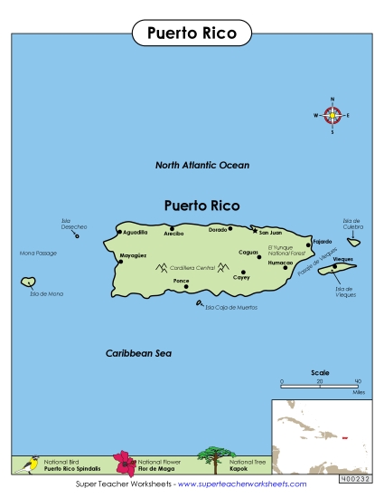 Maps - Map of Puerto Rico (Printable PDF Worksheet)