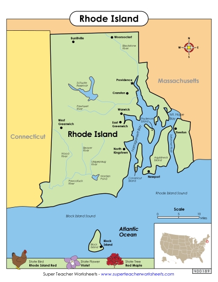 Maps - Map of Rhode Island (Printable PDF Worksheet)