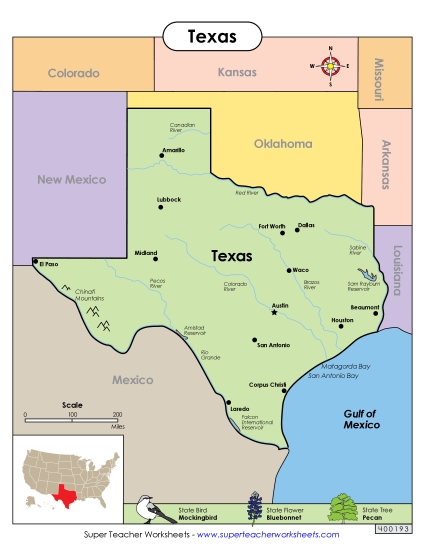 Maps - Map of Texas (Printable PDF Worksheet)
