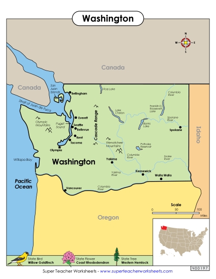 Maps - Map of Washington (Printable PDF Worksheet)