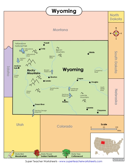 Maps - Map of Wyoming (Printable PDF Worksheet)