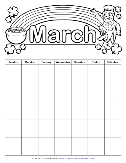 Calendars - March Calendar (Printable PDF Worksheet)