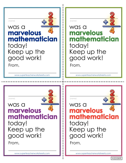Notes to Students - Marvelous Mathematician Note (Printable PDF Worksheet)