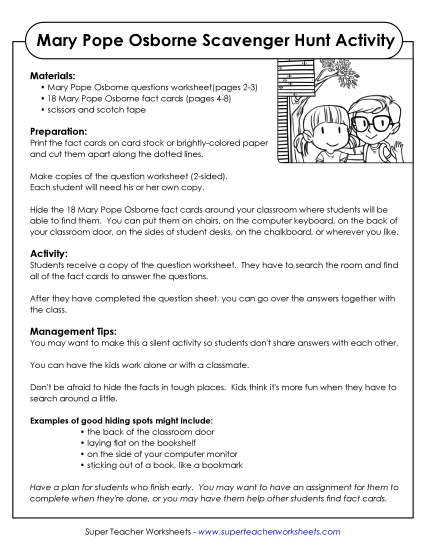 Whole Book  - Mary Pope Osborne Scavenger Hunt (Printable PDF Worksheet)