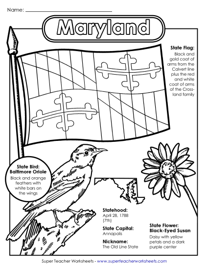 Symbols - Maryland State Symbols Coloring Page (Printable PDF Worksheet)