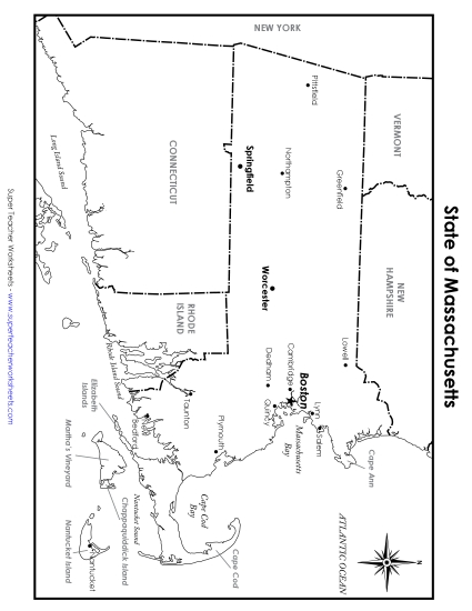 Maps - Massachusetts Map (Labeled) (Printable PDF Worksheet)