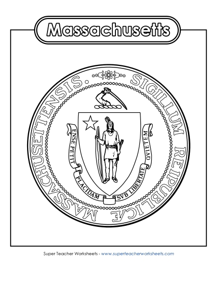 Flags & Seals - Massachusetts State Seal (Black & White) (Printable PDF Worksheet)