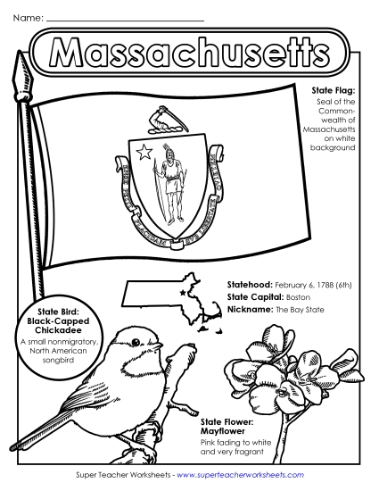 Symbols - Massachusetts State Symbols Coloring Page (Printable PDF Worksheet)
