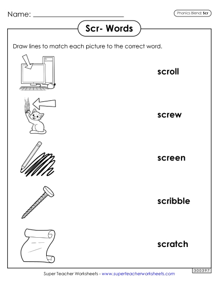 Worksheets - Matching Worksheet (Scr- Words) (Printable PDF Worksheet)