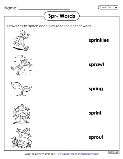 Worksheets - Matching Worksheet (Spr- Words) (Printable PDF Worksheet)