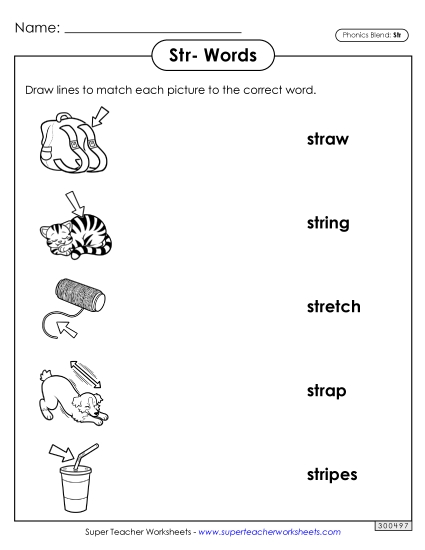 Worksheets - Matching Worksheet (Str- Words) (Printable PDF Worksheet)